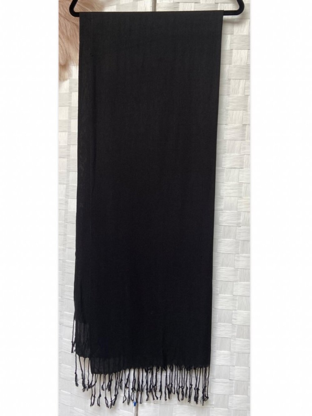 Pashmina Large Black Silk Tassel Rectangle Scarf
